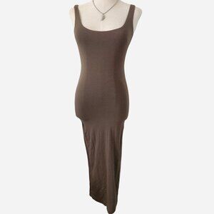 Army/Khaki Green Sleeveless Midi Dress w Square Neck & Scoop Back. Size S.